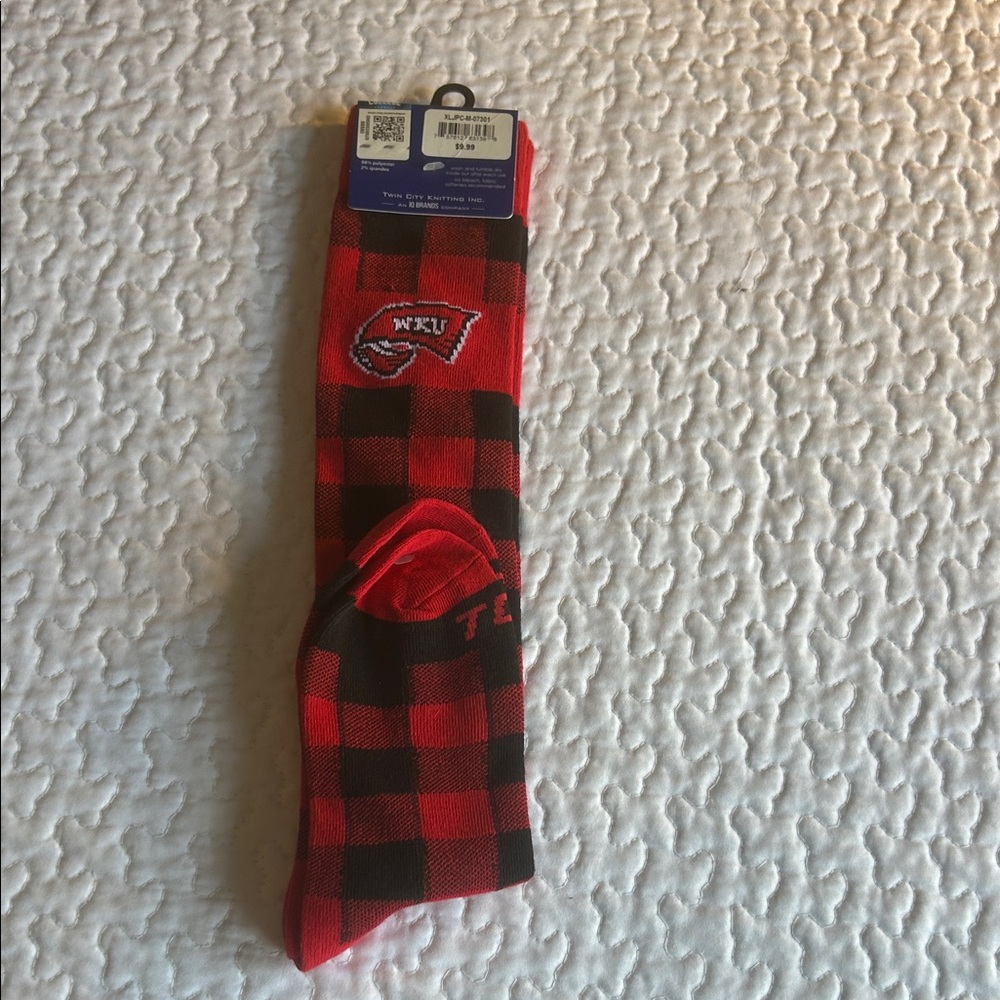 TC Red and Black Buffalo Plaid Crew Socks with Embroidered Logo